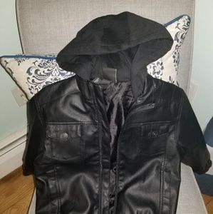 Boys faux leather hoodie jacket